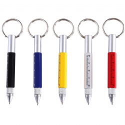 Screwdriver with touch ruler 6 in 1 multi-function hiking tool pen Mini metal keychain ballpoint pen