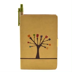 High quality Eco friendly hard cover CMYK printing recycled kraft cover A5 notebook with sticky note and pen