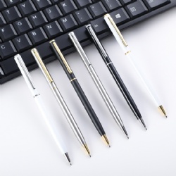 2023 Gift Promotional Ball Pen Customized Logo Black White Slim Metal Body Twist Ballpoint Pen