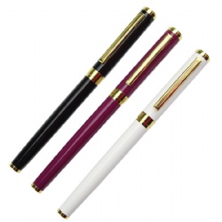 Simple fashion metal pen with gold clip unisex biros custom LOGO white