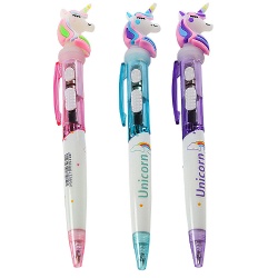 Creative Light-up Unicorn Ballpoint Pens With Led Light Cute Cartoon Stationery For Students Blue