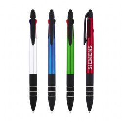 Multi-function customizable LOGO three-color rotating plastic ballpoint pen cap with touch writing three color refill